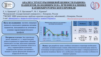АНАЛИЗ СТРУКТУРЫ ПИЩЕВОЙ ЦЕННОСТИ РАЦИОНА 
ПАЦИЕНТОВ, НАХОДЯЩИХСЯ НА ЛЕЧЕНИИ В КЛИНИКЕ 
КАРДИОХИРУРГИЧЕСКОГО ПРОФИЛЯ