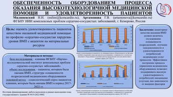 ОБЕСПЕЧЕННОСТЬ ОБОРУДОВАНИЕМ ПРОЦЕССА
ОКАЗАНИЯ ВЫСОКОТЕХНОЛОГИЧНОЙ МЕДИЦИНСКОЙ
ПОМОЩИ И УДОВЛЕТВОРЕННОСТЬ ПАЦИЕНТОВ