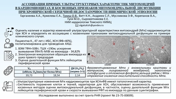 АССОЦИАЦИЯ ПРЯМЫХ УЛЬТРАСТРУКТУРНЫХ ХАРАКТЕРИСТИК МИТОХОНДРИЙ 
В КАРДИОМИОЦИТАХ И КОСВЕННЫХ ПРИЗНАКОВ МИТОХОНДРИАЛЬНОЙ ДИСФУНКЦИИ 
ПРИ ХРОНИЧЕСКОЙ СЕРДЕЧНОЙ НЕДОСТАТОЧНОСТИ ИШЕМИЧЕСКОЙ ЭТИОЛОГИИ